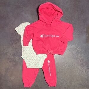 Champion Baby Girl Outfit Set | Hoodie Joggers Bodysuit Cozy | 3-6 Month